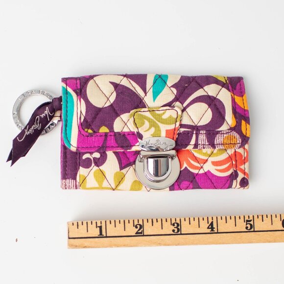 Vera Bradley Plum Crazy Coin Purse ID Case Key Ring Purple‎ Floral Wallet - Picture 3 of 5